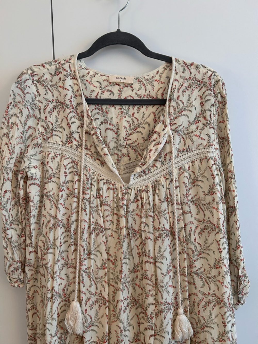 ba&sh Cream flowy dress with Red Floral Print - Picture 3 of 7
